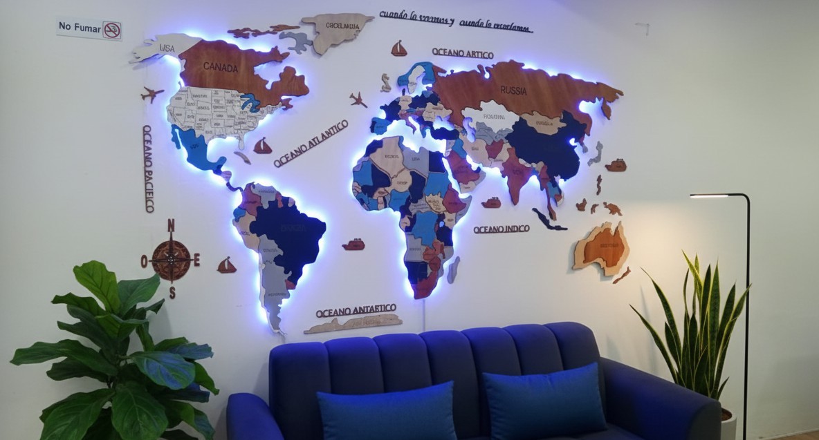 Mapamundi 3D Colores Iluminado